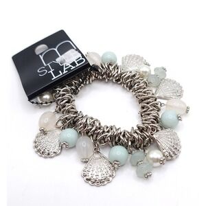 Macys Style Lab Stretch Bracelet Shell Charm Blue Pearl NWT
